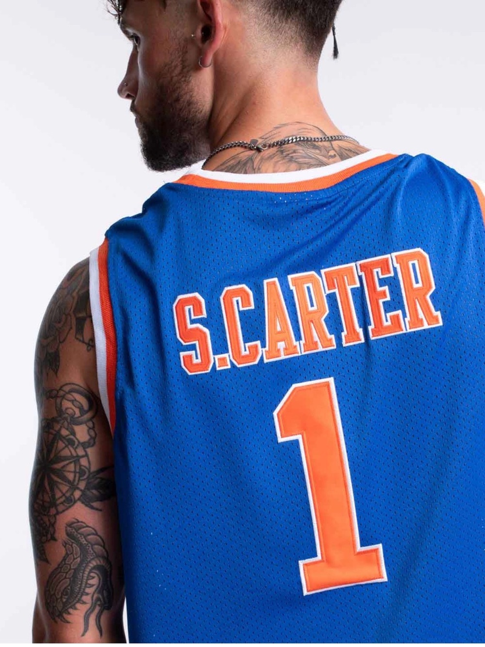 Jay-Z Men's Blue and Orange Basketball Jersey with S.Carter #1